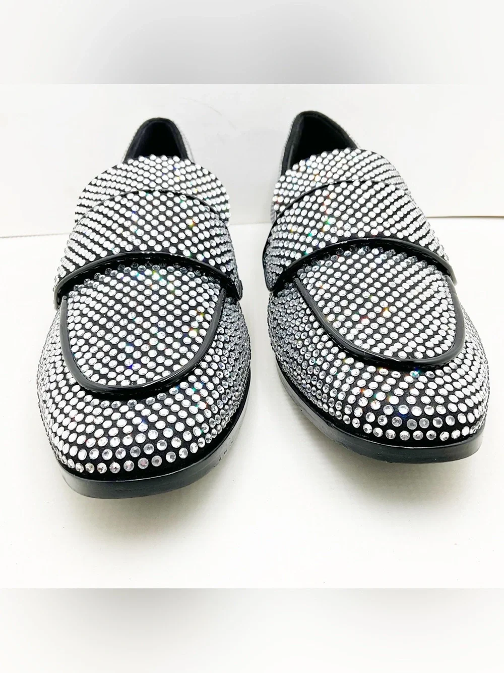 {Jeffery Campbell} Velvit-JL Black-Clear Rhinestone Loafers